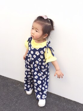「ベルイエロー」｜「アイテム（オールインワン・サロペット）」を使った、kanon&riiさん（キッズ・80cm）の春コーディネート