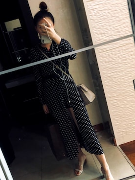 「家」｜「アイテム（オールインワン・サロペット）」を使った、Nastya さん（レディース・162cm）の夏コーディネート