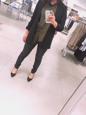 「H&M」｜「H&M（エイチ・アンド・エム）のアイテム（ノーカラージャケット）」を使った、sssayaさん（レディース・157cm）の春コーディネート