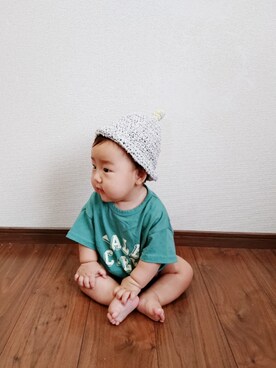 「アイテム（ロンパース、グリーン系）」を使った、yucchaさん（キッズ・70cm）の夏コーディネート