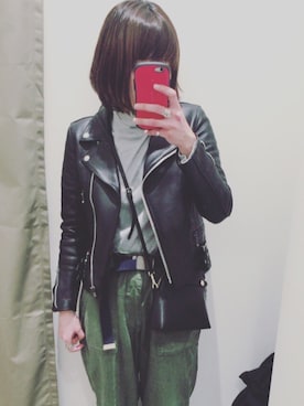 「アイテム（ライダースジャケット）」を使った、mii ♡さん（レディース・164cm・20代）の冬コーディネート