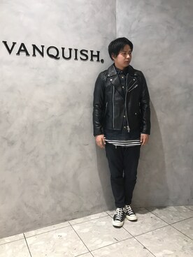 「ハイカット」｜「アイテム（ライダースジャケット）」を使った、SHUNさん（メンズ・169cm）の冬コーディネート