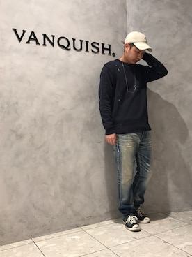 「DENIM BY VANQUISH & FRAGMENT（デニムバイヴァンキッシュフラグメント）のアイテム」を使った、SHUNさん（メンズ・169cm）の冬コーディネート