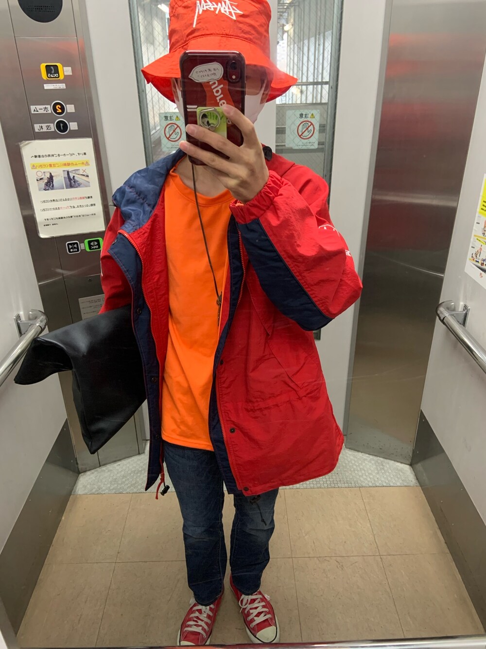 「Levi's、stussy、vetements、converse、HONDA、Diesel、低身長、いいね、save、フォローお願いします🤑、フォロー返します」｜「STUSSYのアイテム（ハット、オレンジ系）」を使った、Yuto_kgインスタフォローお願い！さん（メンズ・160cm）の秋コーディネートの1枚目の写真
