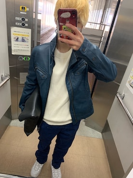 「アイテム（ライダースジャケット）」を使った、Yuto_kgインスタフォローお願い！さん（メンズ・160cm・10代）の冬コーディネート