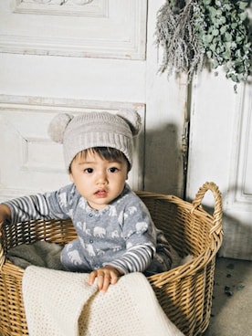 「アイテム（ロンパース）」を使った、KAZUさん（キッズ・71cm）の秋コーディネート