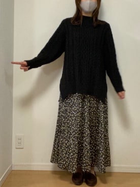 「ケーブルニット」｜「アイテム（モカシン/デッキシューズ）」を使った、かわうそさん（レディース・160cm）の冬コーディネート