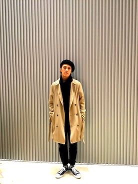 「アイテム（トレンチコート、ゴールド系）」を使った、だいきさん（メンズ・170cm）の冬コーディネート