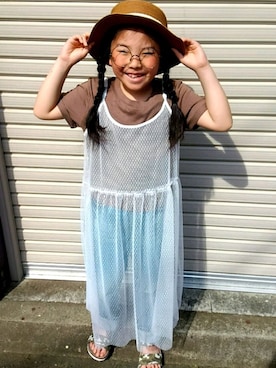 「earth（アース）のアイテム（帽子）」を使った、ティゲちゃまさん（キッズ・125cm）の春コーディネート