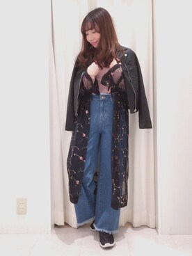 「AS KNOW AS PINKY（アズノゥアズピンキー）のアイテム（ライダースジャケット）」を使った、kanakoさん（レディース・158cm）の冬コーディネート
