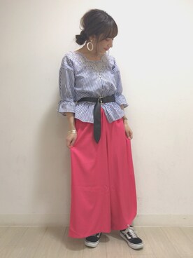 「AS KNOW AS PINKY（アズノゥアズピンキー）のアイテム（シャツ/ブラウス、ブルー系）」を使った、kanakoさん（レディース・158cm）の夏コーディネート