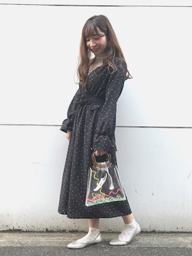 「AS KNOW AS PINKY（アズノゥアズピンキー）のアイテム（ワンピース、ブラック系）」を使った、kanakoさん（レディース・158cm）の冬コーディネート