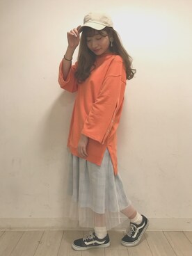 「AS KNOW AS PINKY（アズノゥアズピンキー）のハトメ袖たっぷりＯＰ【ワンピース】（ワンピース、オレンジ系）」を使った、kanakoさん（レディース・158cm）の冬コーディネート