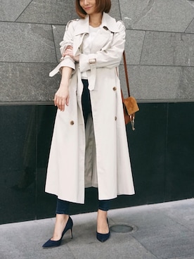 「My shawty（ﾏｲｼｬｳﾃｨｰ）のアイテム（トレンチコート）」を使った、Myshawty officialさん（レディース・160cm）の春コーディネート