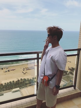 「アイテム（ポーチ、オレンジ系）」を使った、Michaelさん（メンズ・171cm）の夏コーディネート