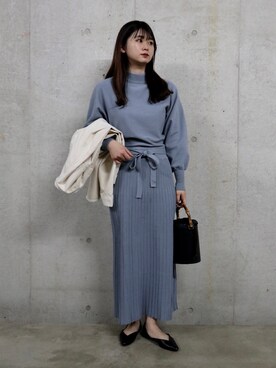 「水色」｜「アイテム（その他アウター）」を使った、koharuさん（レディース・157cm）の冬コーディネート