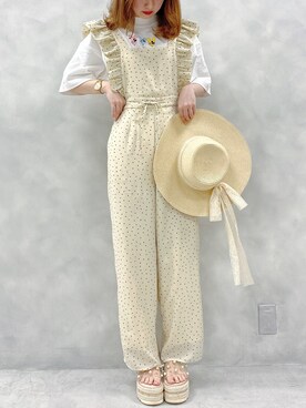 「one after another NICE CLAUP（ワンアフターアナザーナイスクラップ）のアイテム（オールインワン・サロペット）」を使った、C h i iさん（レディース・155cm）の春コーディネート