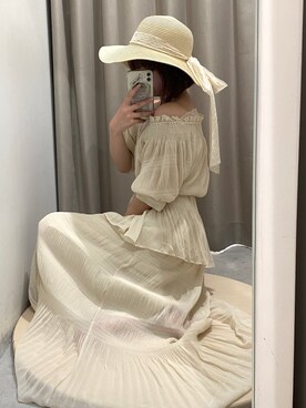 「one after another NICE CLAUP（ワンアフターアナザーナイスクラップ）のアイテム（帽子）」を使った、C h i iさん（レディース・155cm）の夏コーディネート