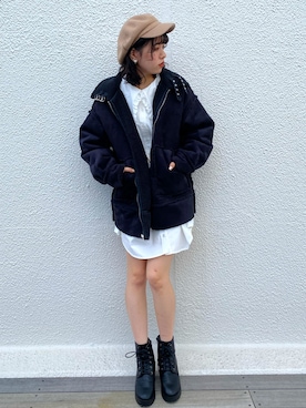 「one after another NICE CLAUP（ワンアフターアナザーナイスクラップ）のアイテム（キャスケット）」を使った、C h i iさん（レディース・155cm）の秋コーディネート