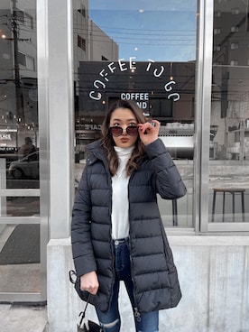 「EMODA（エモダ）のアイテム（デニムパンツ）」を使った、Ayano Yasudaさん（レディース・167cm）の冬コーディネート