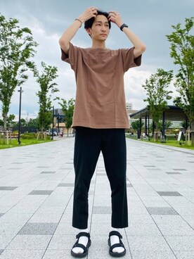 「サンダルに靴下」｜「アイテム（雑誌）」を使った、 ごりゅーさん（メンズ・177cm）の夏コーディネート