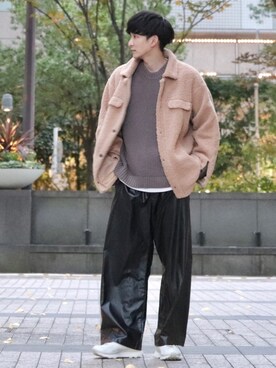 「ケーブルニット」｜「アイテム（ブルゾン）」を使った、 ごりゅーさん（メンズ・177cm）の冬コーディネート