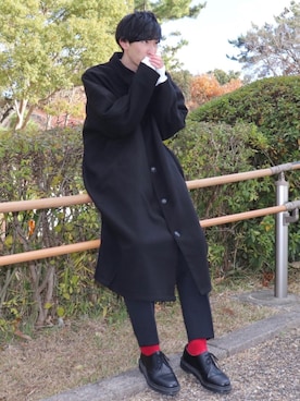 「neos（ネオス）のアイテム（ステンカラーコート）」を使った、 ごりゅーさん（メンズ・177cm）の冬コーディネート