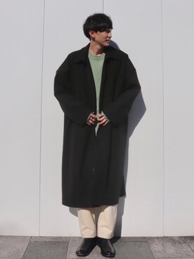 「neos（ネオス）のアイテム（ステンカラーコート）」を使った、 ごりゅーさん（メンズ・177cm）の冬コーディネート