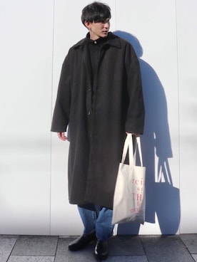 「neos（ネオス）のアイテム（ステンカラーコート）」を使った、 ごりゅーさん（メンズ・177cm）の冬コーディネート