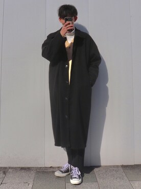 「neos（ネオス）のアイテム（ステンカラーコート）」を使った、 ごりゅーさん（メンズ・177cm）の冬コーディネート