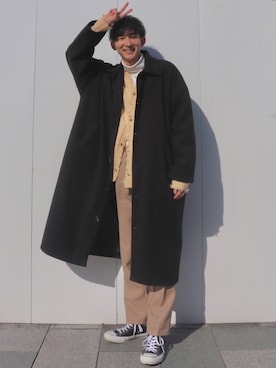 「neos（ネオス）のアイテム（ステンカラーコート）」を使った、 ごりゅーさん（メンズ・177cm）の冬コーディネート