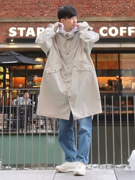 「Confirm（コンファーム）のアイテム（モッズコート）」を使った、 ごりゅーさん（メンズ・177cm）の春コーディネート