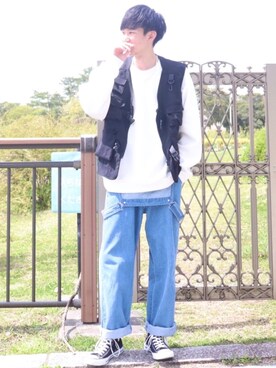 「KANGOL（カンゴール）のアイテム（サロペット/オーバーオール）」を使った、 ごりゅーさん（メンズ・177cm）の春コーディネート