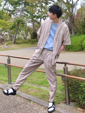 「CREARE -LINO-（クレアーレリノ）のアイテム（ノーカラージャケット）」を使った、 ごりゅーさん（メンズ・177cm）の春コーディネート