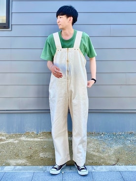 「アイテム（サロペット/オーバーオール、ホワイト系）」を使った、 ごりゅーさん（メンズ・177cm）の春コーディネート