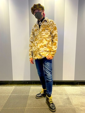 「アイテム（キャスケット、イエロー系）」を使った、TAIYOさん（メンズ・174cm）の冬コーディネート