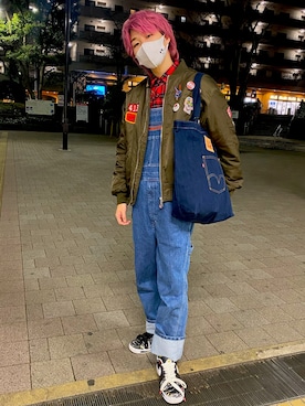 「PEACEMINUSONE（ピースマイナスワン）のアイテム（オールインワン・サロペット）」を使った、TAIYOさん（メンズ・174cm）の冬コーディネート