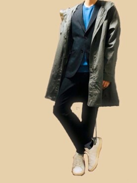 「スタンスミス」｜「アイテム（モッズコート）」を使った、ポキB@ユニクロ勉強家(相互)さん（メンズ・166cm）の冬コーディネート