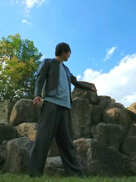 「MONO-MART（モノマート）のワッフルロング丈 Uネックプルオーバーカットソー/ロングスリーブ（Tシャツ/カットソー）」を使った、1810mmさん（メンズ・181cm）の秋コーディネート