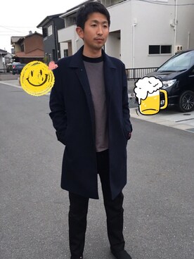「ボア」｜「アイテム（ステンカラーコート）」を使った、こばやし けんたさん（メンズ・178cm）の冬コーディネート