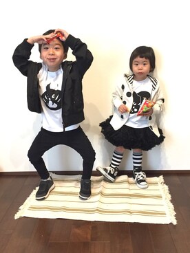 「にゃー」｜「アイテム（ナイロンジャケット）」を使った、Jiro☺︎Nanaさん（キッズ・90cm）の冬コーディネート