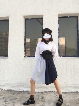 「STYLENANDA（スタイルナンダ）のアイテム（シャツワンピース）」を使った、兔大牙moyoさん（レディース・158cm）の秋コーディネート