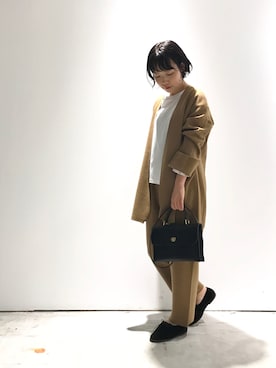 「ニットカーディガン」｜「アイテム（ノーカラージャケット）」を使った、IMAIさん（レディース・157cm）の秋コーディネート