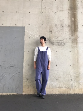 「アイテム（オールインワン・サロペット、パープル系）」を使った、kakimoto hisatakaさん（メンズ・176cm）の冬コーディネート