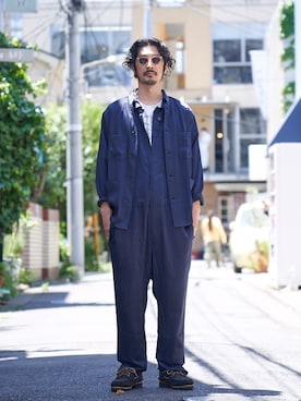 「Engineered Garments（エンジニアードガーメンツ）のアイテム（オールインワン・サロペット）」を使った、kakimoto hisatakaさん（メンズ・176cm）の夏コーディネート