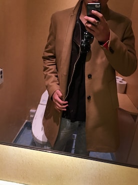 「Guess（ゲス）のアイテム（ライダースジャケット）」を使った、宮坂旭さん（メンズ・183cm）の冬コーディネート