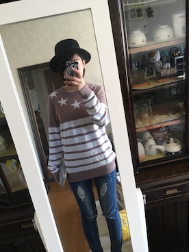 「GAL FIT（ギャルフィット）のアイテム（デニムパンツ、ブルー系）」を使った、流れ星☆ミさん（レディース・161cm）の春コーディネート