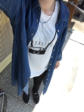 「ARROW（アロー）のアイテム（Tシャツ/カットソー、ホワイト系）」を使った、流れ星☆ミさん（レディース・161cm）の春コーディネート