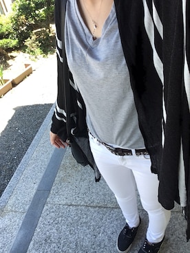 「GAL FIT（ギャルフィット）のアイテム（Tシャツ/カットソー、グレー系）」を使った、流れ星☆ミさん（レディース・161cm）の夏コーディネート
