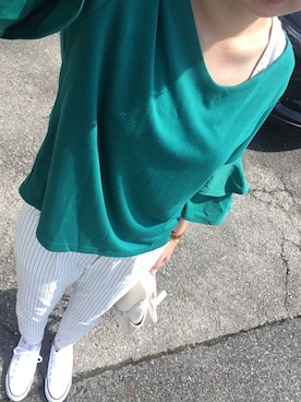 「GAL FIT（ギャルフィット）のアイテム（Tシャツ/カットソー、グリーン系）」を使った、流れ星☆ミさん（レディース・161cm）の夏コーディネート